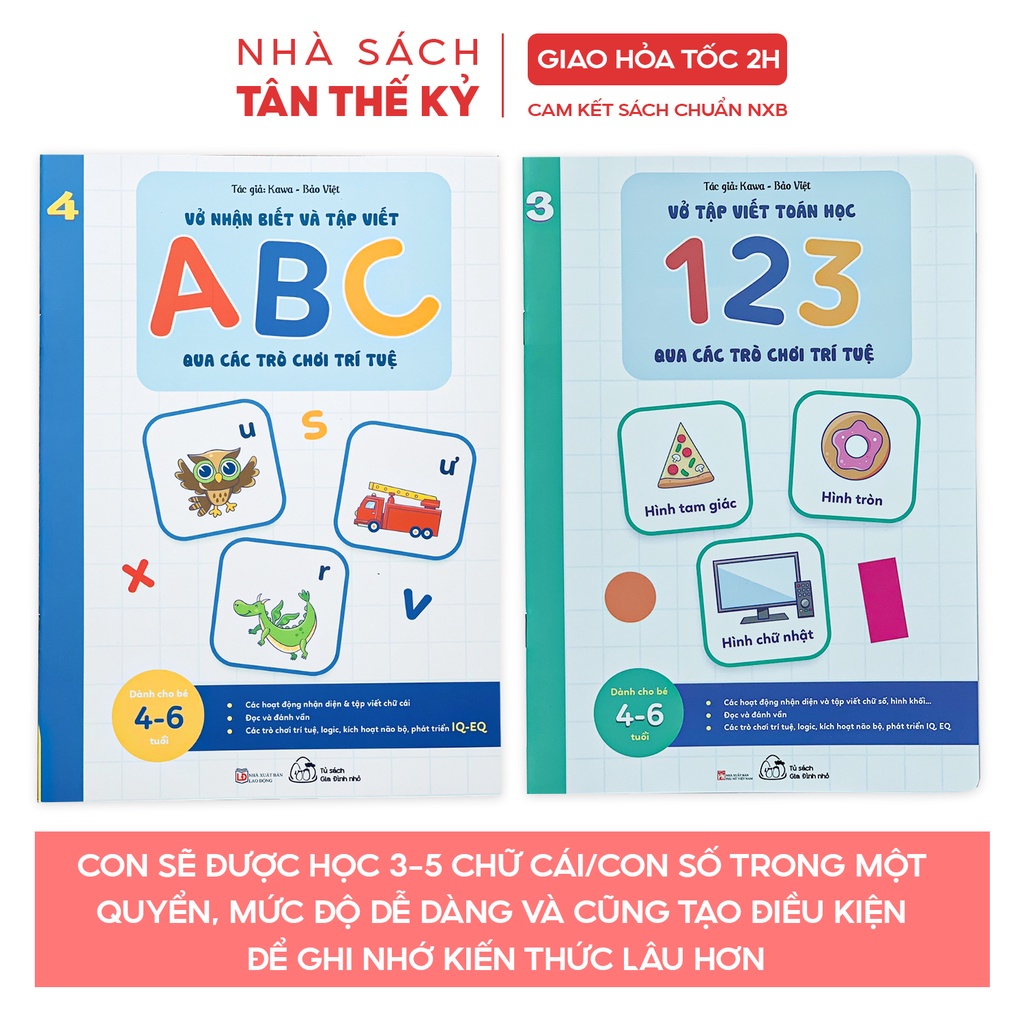 Sách - Vở tập viết toán học 123 và nhận biết abc qua trò chơi trí tuệ cho bé 4-6 tuổi