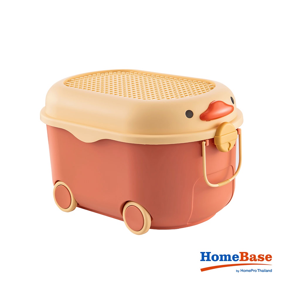 HomeBase STACKO Thùng đựng đồ đa năng hình con vịt có bánh xe có nắp khóa hai bên W46xH27xD31cm Sz S màu cam