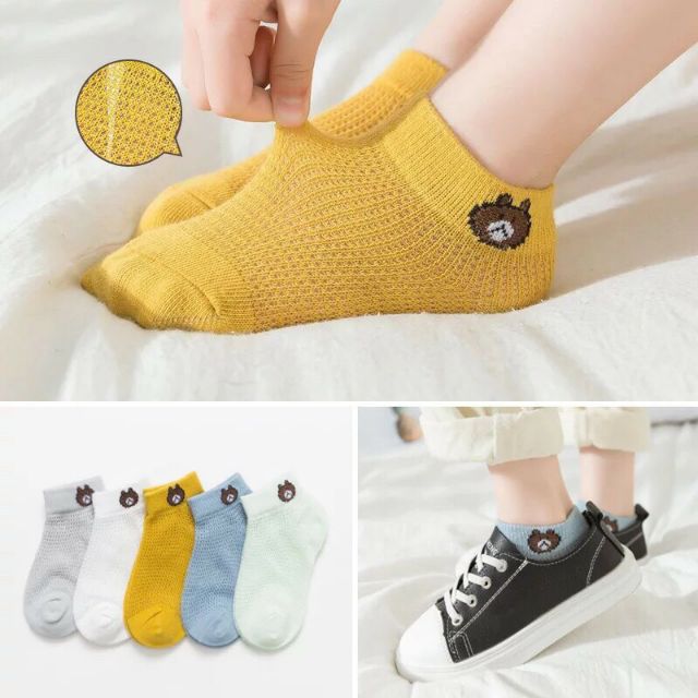 Set 5 đôi tất lưới in hình gấu cho bé 0 tháng đến 3 tuổi cho bé