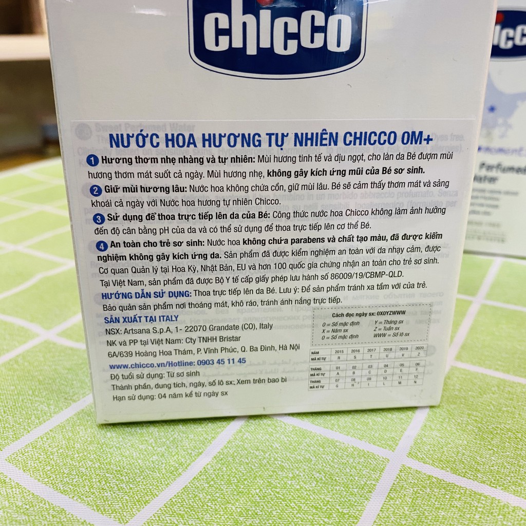 Nước hoa cho trẻ sơ sinh CHICCO hương tự nhiên 100ml