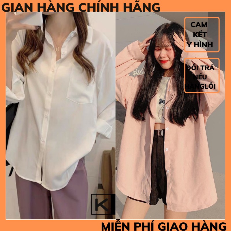 Áo Sơ Mi Nữ form rộng 🍀 Sơ mi nữ trơn UNISEX đẹp dài tay ulzzang vintage hàn quốc cao cấp trơn THỜI TRANG1989