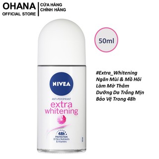 Lăn ngăn mùi giảm thâm dưỡng trắng Nivea Extra Whitening hiệu quả suốt 48h - 50ml