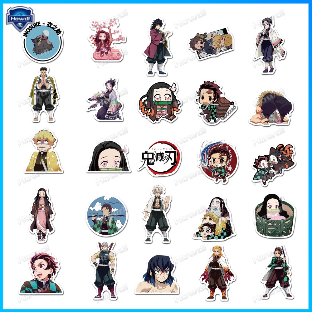 Bộ 50 Miếng Dán Chống Thấm Nước Hình Anime Demon Slayer / Naruto / JOJO Trang Trí Mũ Bảo Hiểm / Xe Hơi / Xe Máy