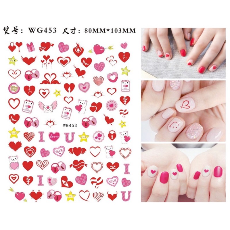 Sticker hoạ tiết trái tim Valentine,hình dán móng hoạ tiết trái tim Valentine trang trí móng tay nail