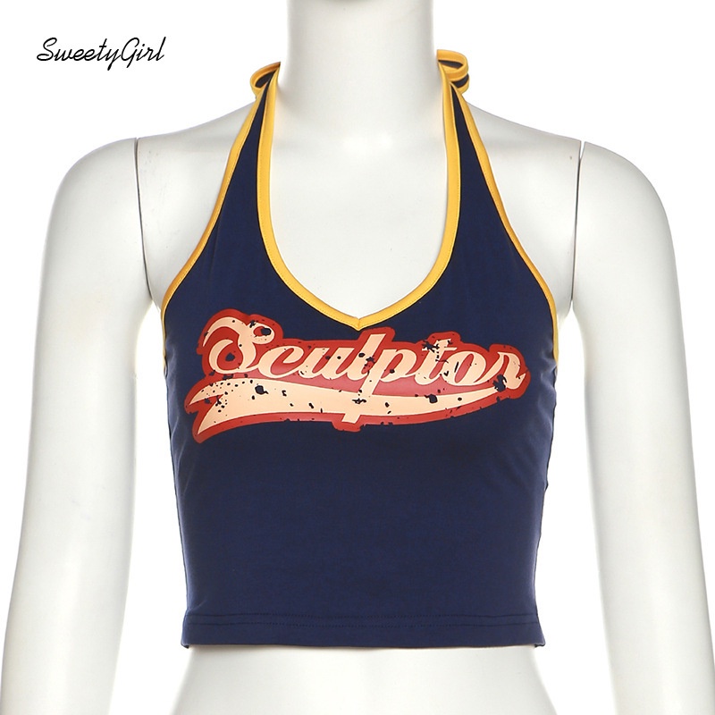 Áo Hai Dây Ôm Dáng Màu Sắc Tương Phản In Họa Tiết Hoạt Hình Cho Nữ