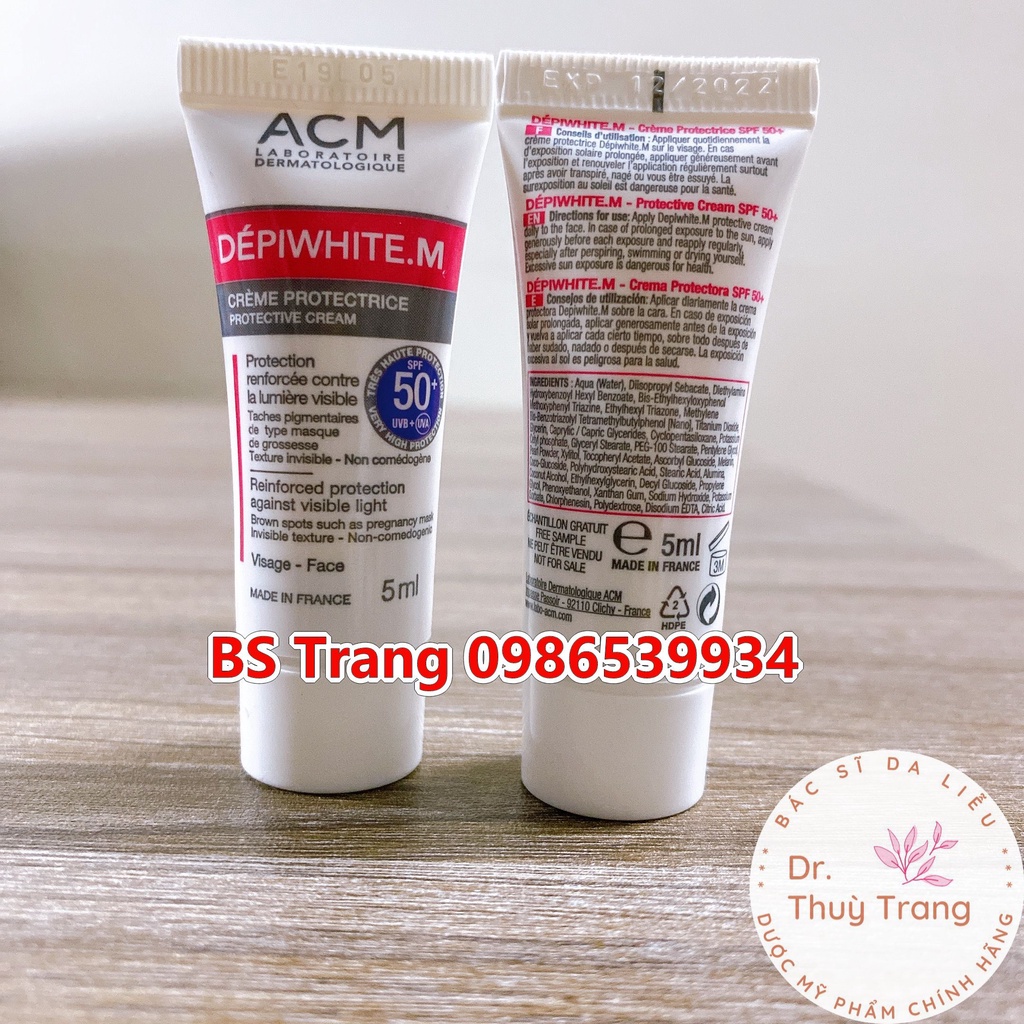 Kem chống nắng giảm nám và sạm da Depiwhite M Protective Cream SPF 50+ - Minisize 5ml