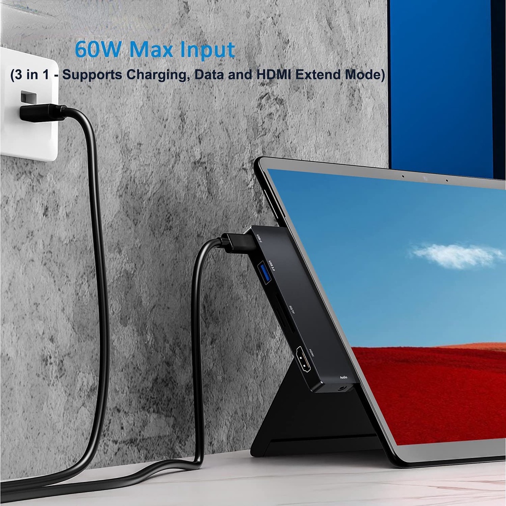 MICROSOFT Trạm Kết Nối 6 Trong 1 Đầu Vào 4K HDMI USB 3.0 TF/SD 60W Đầu Vào USB-C 3.5mm