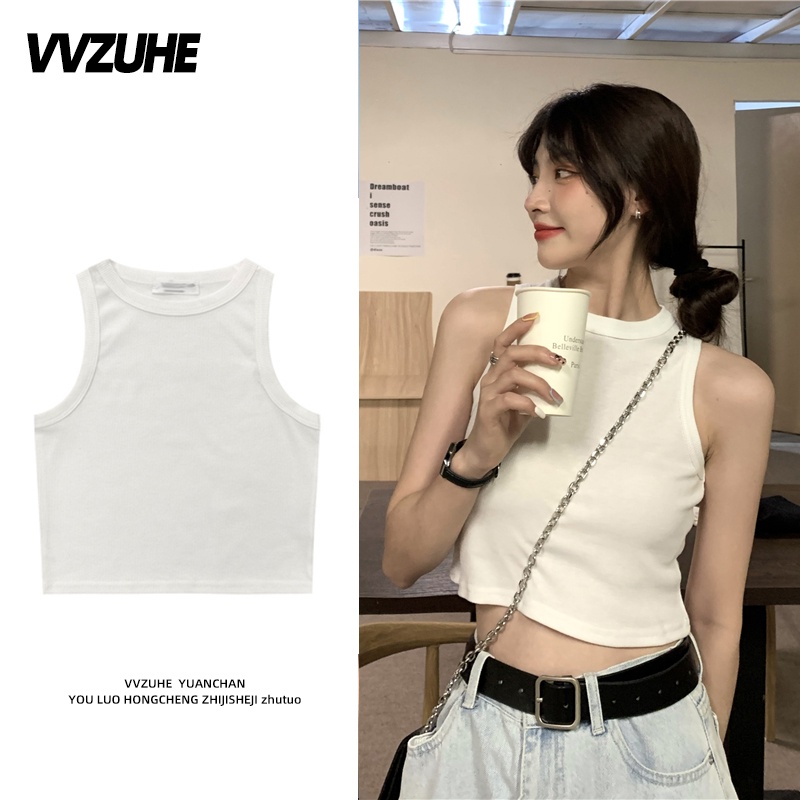 HUANG YOYO Áo dệt kim không tay màu sắc đơn giản cho nữ áo croptop
