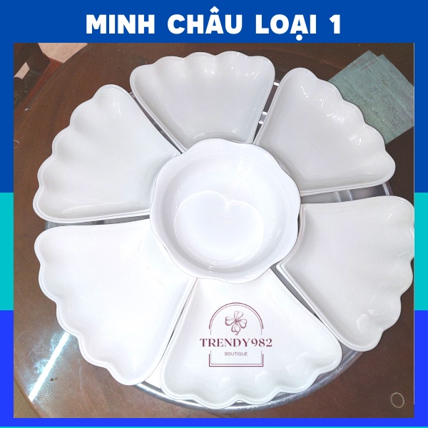 Bộ Bát Đĩa Hoa Mặt Trời giá rẻ cao cấp trắng trơn, sét chén dĩa thờ cúng gia tiên Minh châu