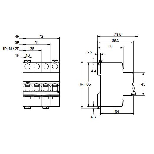 Cầu Dao Tự Động MCB DoBo 3 Pha  16A- 100A  4.5kA - tặng kèm ốp bảo vệ gắn nổi