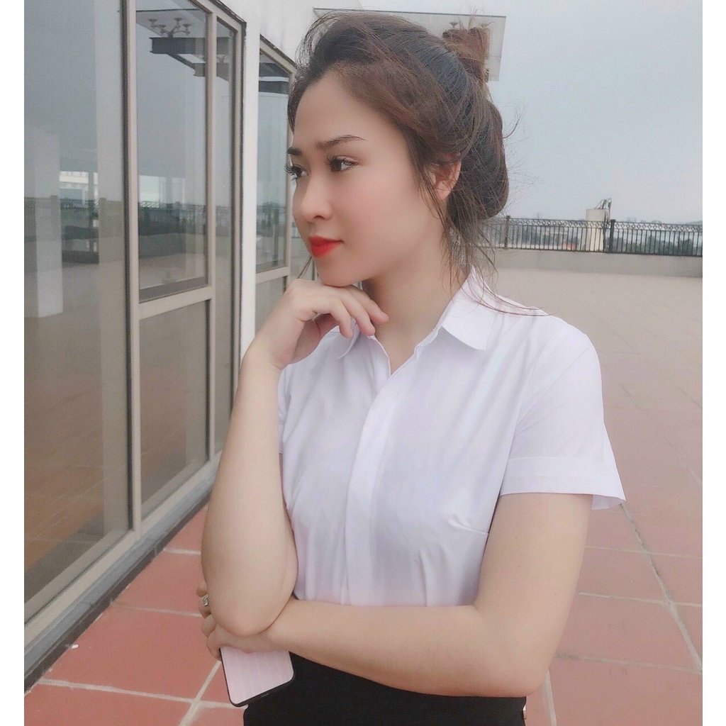 Áo Sơ Mi Nữ Vải Lon Nhật Bản, Áo Trắng Cộc Tay Nữ, Áo sơ mi Công Sở Nữ, Áo Sơ Mi Học Sinh, Áo Sơ Mi Sinh Viên