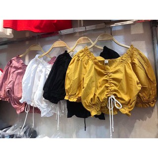 Áo Voan Kiểu Croptop Tay Phồng Phối Dây Rút Giữa Mẫu Mới Cực Đẹp TTS0743