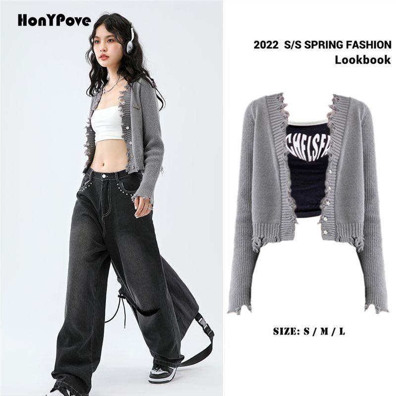Honypove Áo Khoác Cardigan Dệt Kim Cổ Chữ V Thời Trang Cho Nữ