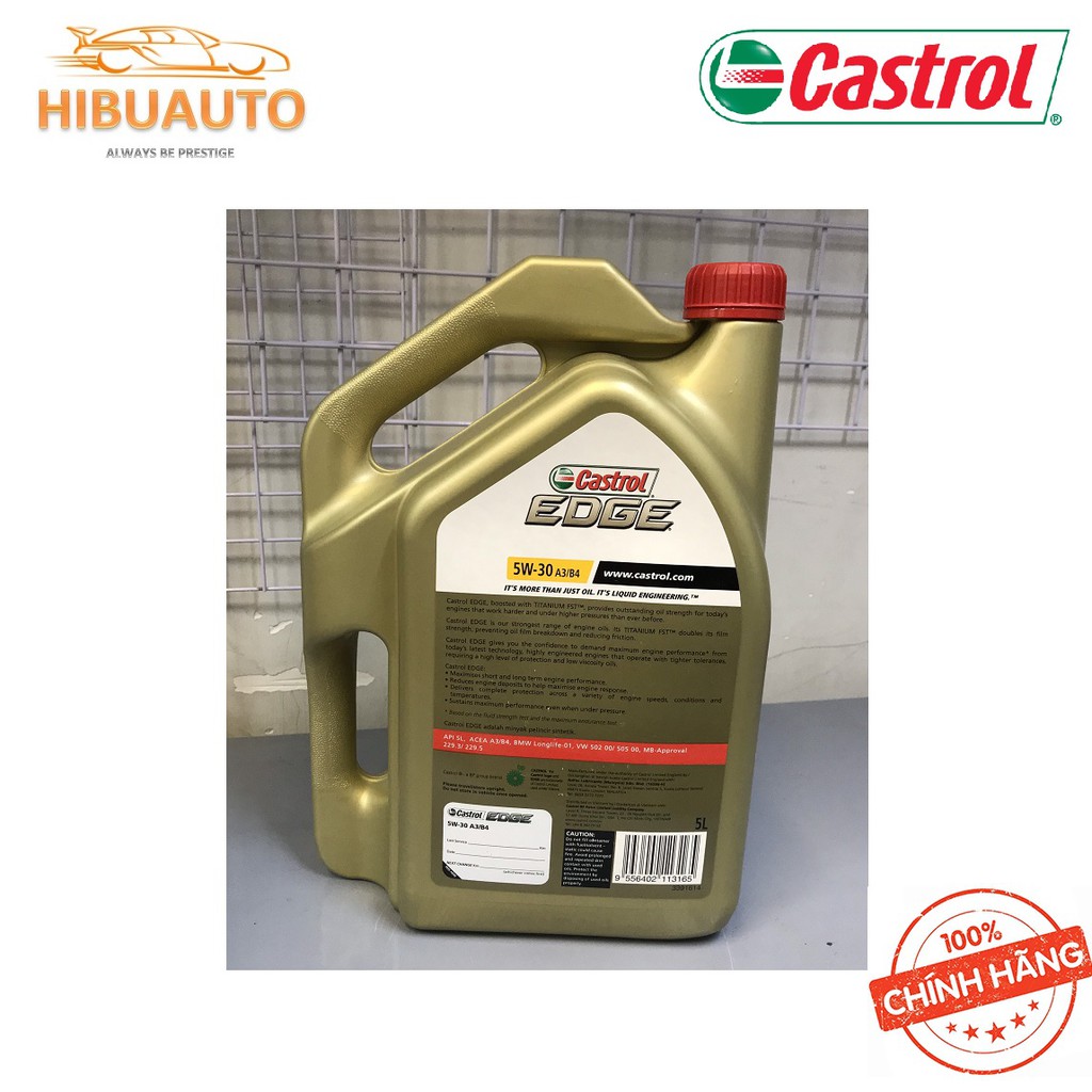 Dầu Nhớt Tổng Hợp Toàn Phần Cao Cấp CASTROL EDGE 5W30 A3/B4 5L