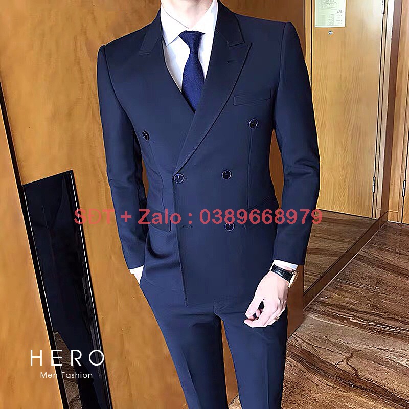 Bộ vest nam cao cấp 6 cúc màu tím than, Bộ suit nam thanh niên chất vải sịn sò