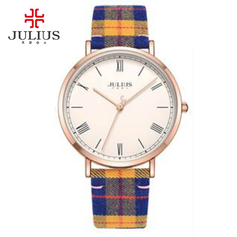 Đồng hồ nữ JULIUS JA-1015 dây da phối vải sọc | Julius Official