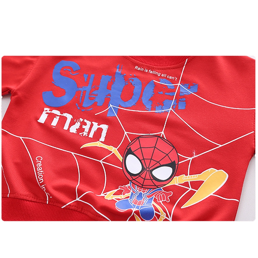 Áo Thun Dài Tay Thu Đông Bé Trai Mã K28 Áo Sweater Cotton Cổ Tròn Cho Trẻ Em, Hình Spider Man  Cho Bé Đi Chơi, Đi Học