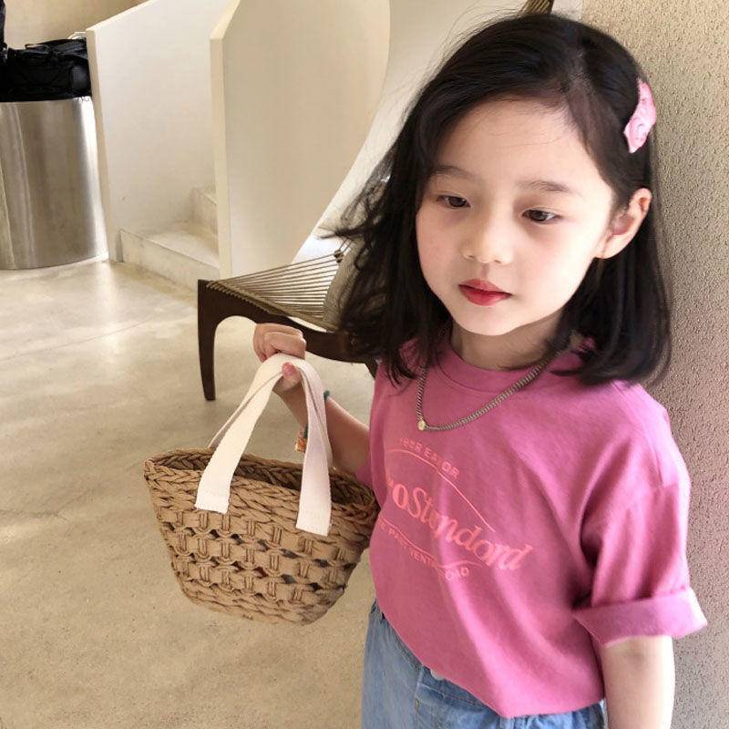 Áo Thun 100% Cotton Tay Ngắn In Chữ Thoải Mái Thời Trang Xuân Hè Cho Bé Gái