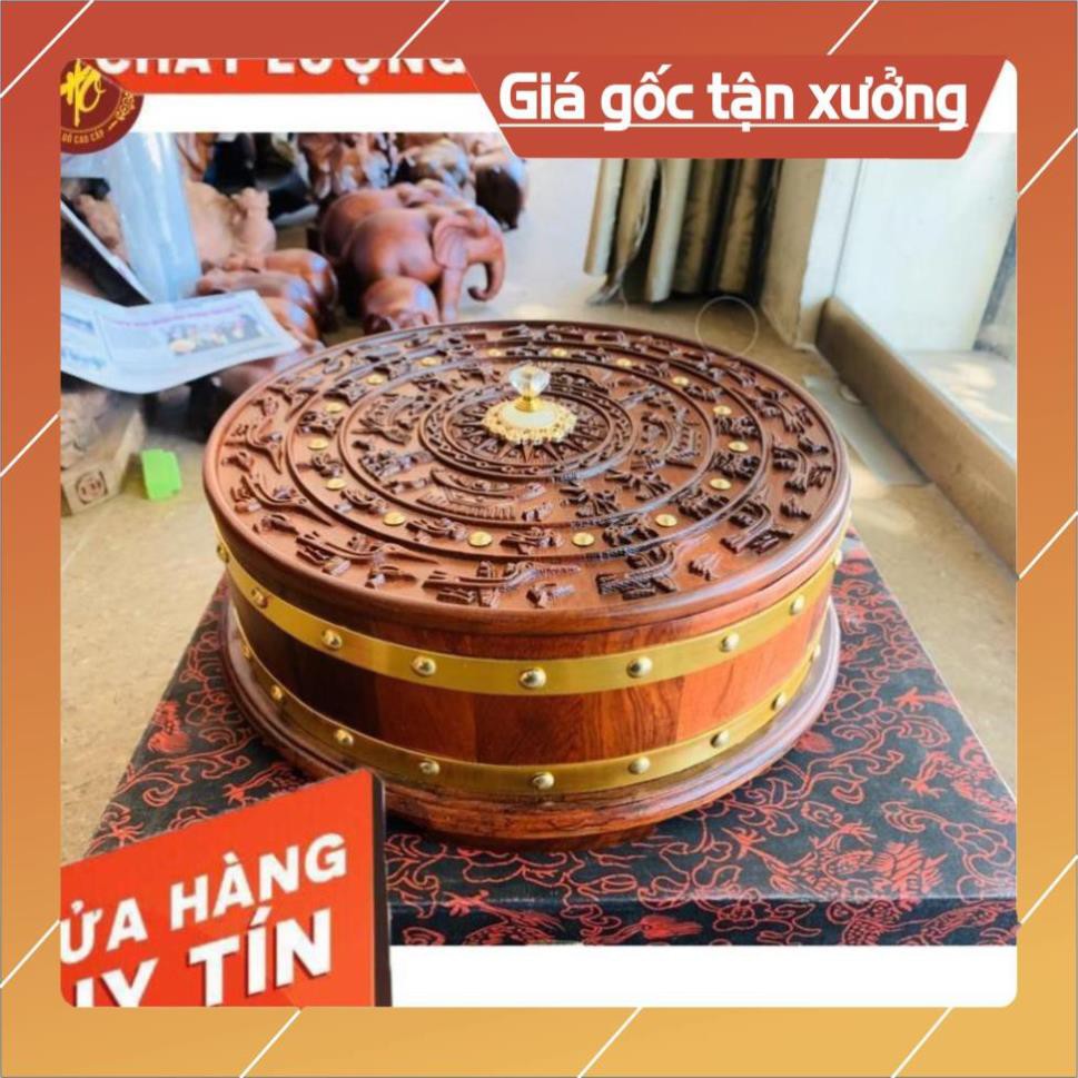 Khay Đựng Bánh Kẹo Mứt Tết Bằng Gỗ Trống Đồng Đông Sơn Gỗ Hương