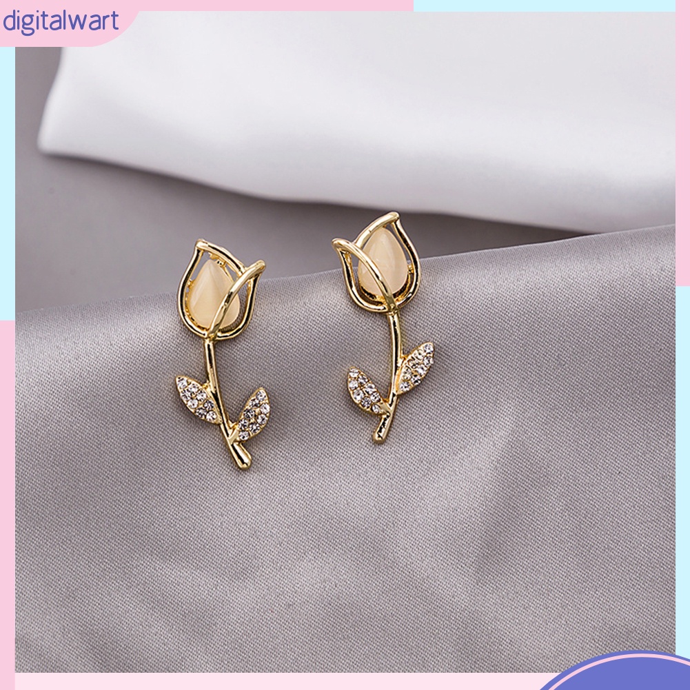 Cặp Khuyên Tai Tạo Hình Hoa Hồng Khảm Đá Duyên Dáng Thời Trang Cho Nữ