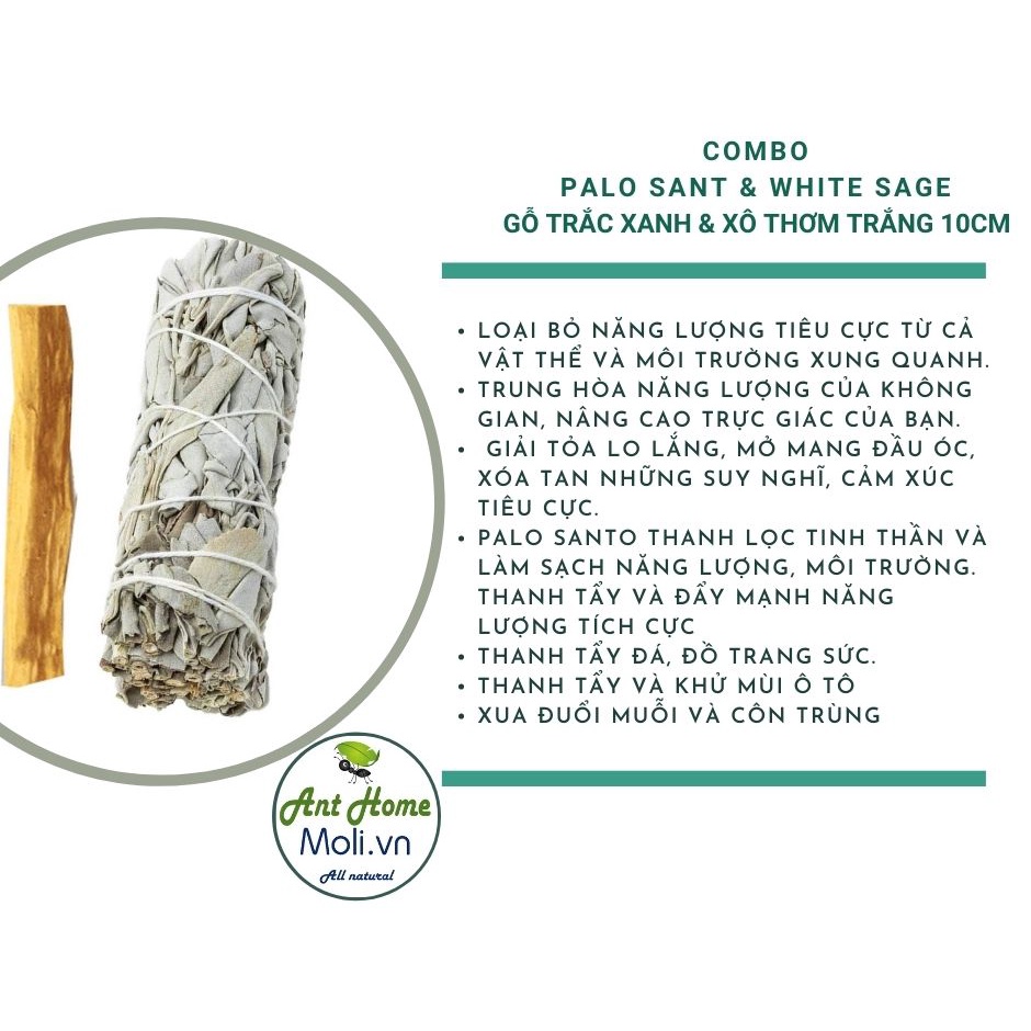 COMBO 1 bó xô thơm 10cm + 1 gỗ trắc xanh 10cm 5-6gr  Thảo mộc Xông nhà tẩy uế trừ tà, kháng khuẩn, thanh tẩy cơ thể