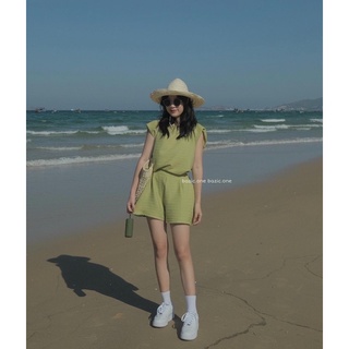Set áo tanktop 3 lỗ đệm vai kèm quần short, set áo 3 lỗ đũi gân quần short Bazic one