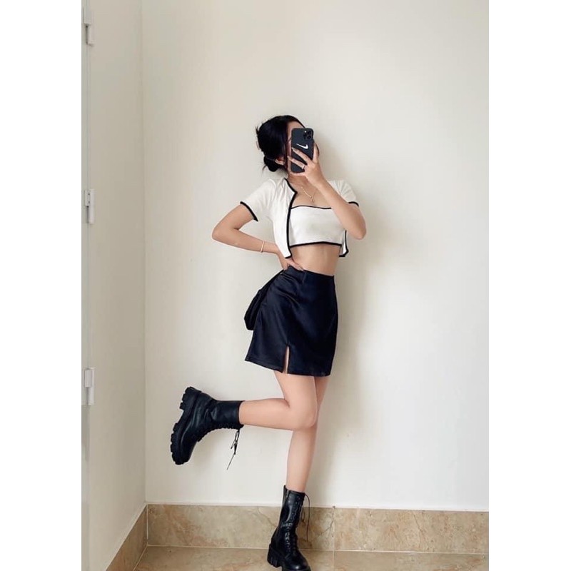 set 2 áo croptop viền chất zip xịn đẹp ạ