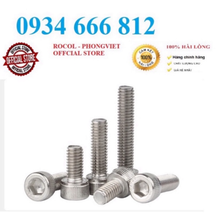 Set 10c Bulong lục giác chìm đầu trụ inox 304 M12, M12X20, M12X30,M12X40, M12X50, M12X60