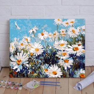 Tranh sơn dầu tự tô, kích thước 40*50cm, gồm full bảng màu , cọ, khung tranh căng sẵn{