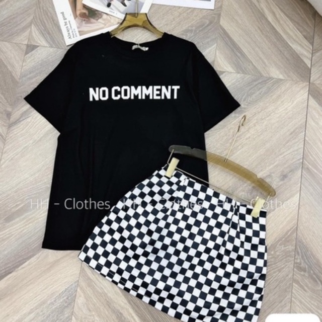 Set Áo thun đen mix chân váy caro form A (hàng loại 1) áo phông cotton dày dặn