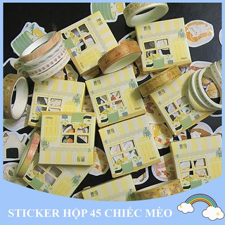 Hộp nhiều miếng dán sticker màu vàng hình mèo
