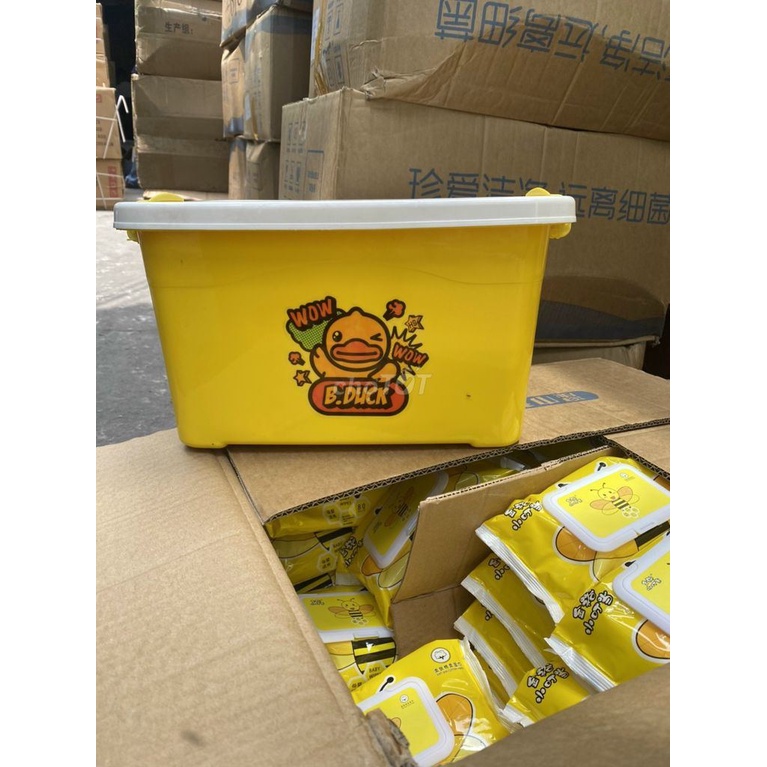 10 gói khăn ướt vịt vàng tặn kèm thùng đựng