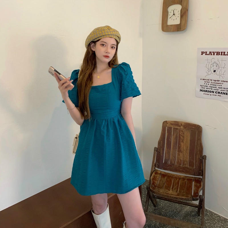 Váy cắt lưng style Hàn Quốc màu xanh cá tính trendy mùa hè