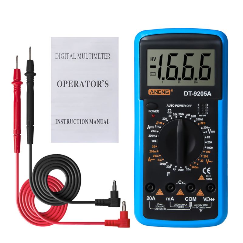 Đồng hồ vạn năng kỹ thuật số Dt9205A Hfe Ac Dc màn hình Lcd thiết kế chuyên dụng