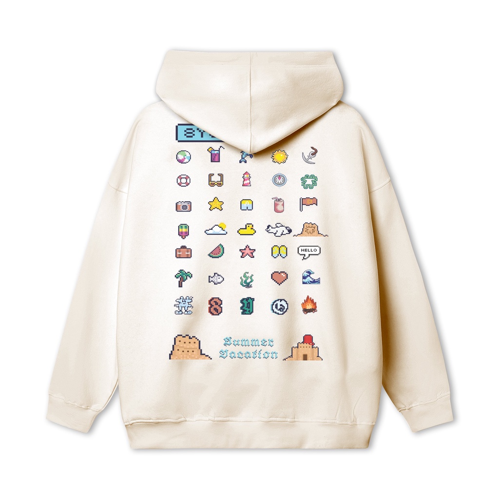 Áo Hoodie zip 8YO cao cấp có dây kéo VACATION - Cream