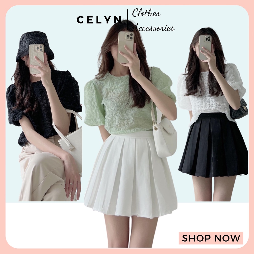 Áo Cổ Tròn Tay Bồng Xốp Nhăn cực xinh A020 Celyn.clothes