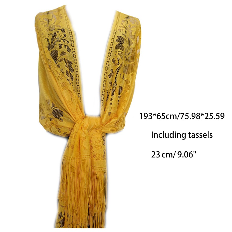 Khăn Quàng Cổ Ren Hoa Phối Tua Rua Thời Trang Cho Nữ 185x63cm 1920s