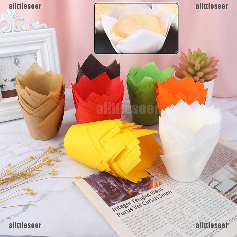 Set 50 Cốc Giấy Đựng Bánh Cupcake Hình Hoa Tulip Xinh Xắn