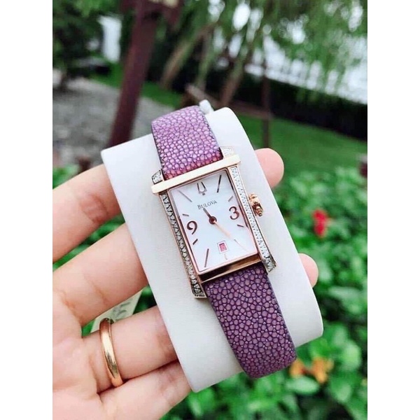 Đồng Hồ Nữ Bulova 2 dây tím case 22mm mặt chữ nhật