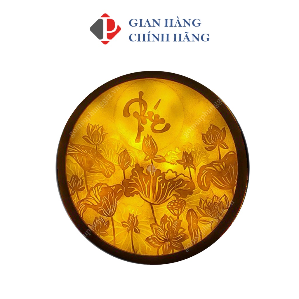 Tranh trúc chỉ hoa sen phúc PHÙNG GIA hình tròn chế tác thủ công, đồ treo tường nghệ thuật trang trí nội thất