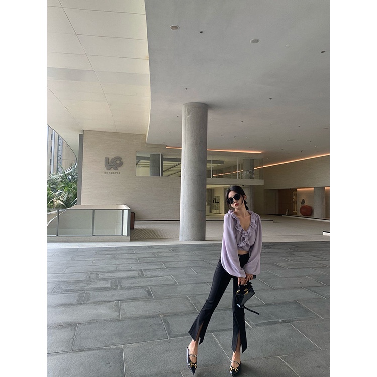 Áo Sơ Mi Chiffon Tay Dài Cổ Chữ v Phong Cách Hàn Quốc Thời Trang Cho Nữ