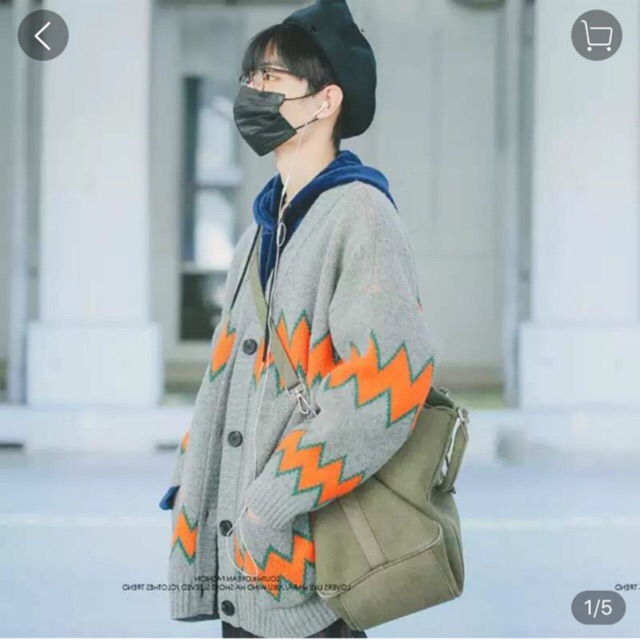 Áo khoác dài len xám sọc cam Tiêu Chiến-Xiao Zhan( trần tình lệnh) mùa đông diễn viên phong cách Hàn Quốc