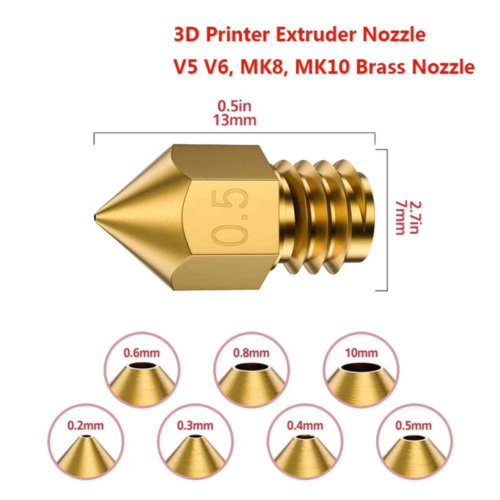 Đầu Phun 0.8mm 0.6mm 1.75mm Mk8 Bằng Đồng Gắn Máy In 3d Cr10 1.0mm 0.5mm 0.3mm