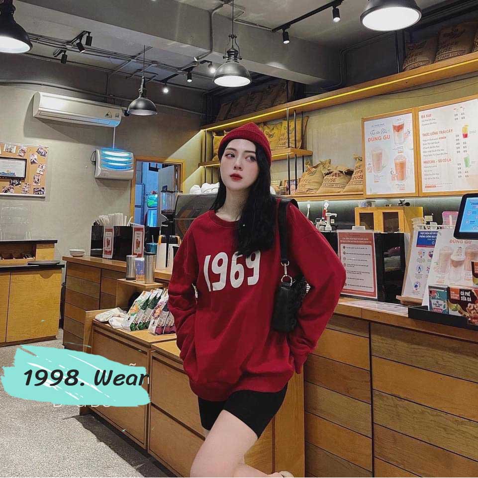 (MỚI)Áo nỉ 1969 màu đỏ đô , chất nỉ mềm,  mịn Phom dáng rộng tính tế lăng động
