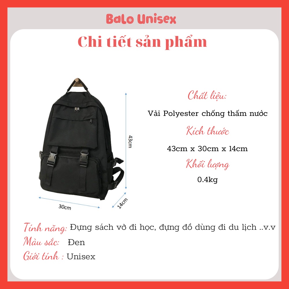 Balo Unisex Basic chống nước 2 khóa tiện dụng, balo đi học vải Canvas nam, nữ 607ULZ