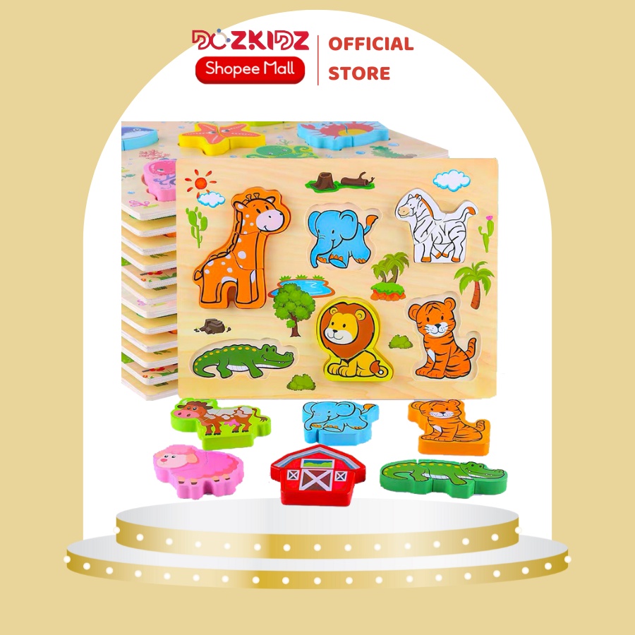 Bảng ghép hình logic theo chủ đề, đồ chơi gỗ phát triển trí tuệ cho bé từ 1-3 tuổi - DOZKIDZ