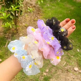 Sỉ và Lẻ Cột tóc Scrunchies hoa cúc - cầu vồng - voan - pompom