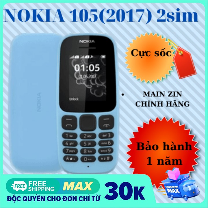 [Sốc] Điện thoại nokia 105 2 sim 2017 giá rẻ pin khủng-Bảo hành 12 tháng