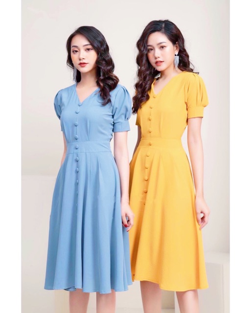 Đầm nút bọc form dài 2 màu