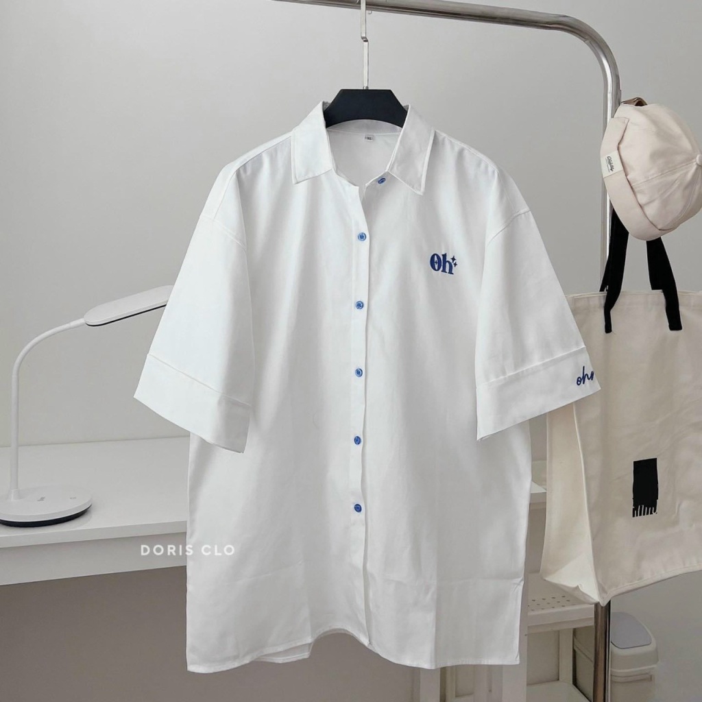 Áo Sơ Mi Nữ Tay Lỡ Thêu OH Chất kate Lụa Mịn Mát Form Rộng Mặc Đẹp Thoải Mái Thoáng Mát NEW UNISEX